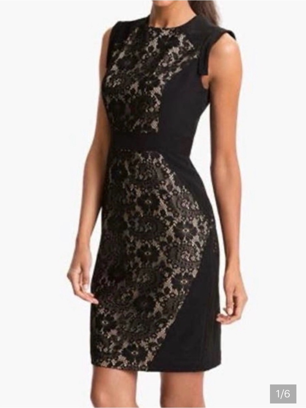 Adrianna Papell Black Lace-Panel Sheath Dress